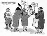 Cartoons in a business periodical expressed the fear that the many branches of the consumer movement confused ordinary citizens and left them open to exploitation by radicals.