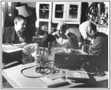 New Orleans string bassist Alcide ’Slow Drag’ Pavageau, center, during a1958 interview with Richard Allen, left, and William Russell, right