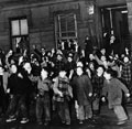Italian American children celebrate their victory in a sanitation contest, 1948