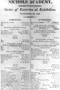 1822 program for an exhibition at Nichols Academy id Dudley, Massachusetts