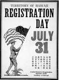 As this 1917 poster with Chinese text reveals, the territory of Hawai‘i actively recruited Asian American men, aliens as well as citizens, to register for the draft during World War I.