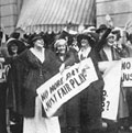 Striking chorus girls demonstrate on the streets of New York City during the 1919