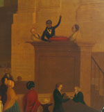 This tray (undated and by an unknown artist) depicts Lemuel Haynes (1753–1833), an African American preacher to a white congregation in Vermont—a remarkable occurrence in his era. Influenced by Samuel Hopkins, Haynes opposed colonization and advocated a racially integrated society. Gift of Miss Lucy T. Aldrich.