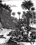 D. O. Dapper described seventeenth-century Africans diving for gold nuggets that accumulated on riverbeds at the foot of waterfalls.