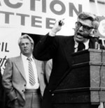 Jerry Wurf, the president of the American Federation of State, County, and Municipal Employees from 1964 to 1981, speaks with characteristic passion at a 1972 union conference. In the early 1970s, Wurf spearheaded the drive for federal legislation to guarantee government workers a minimum wage, overtime pay, and collective bargaining rights.