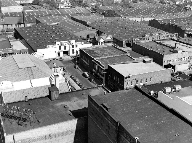 “Tobacco warehouse section of Durham, North Carolina, November 1939.”