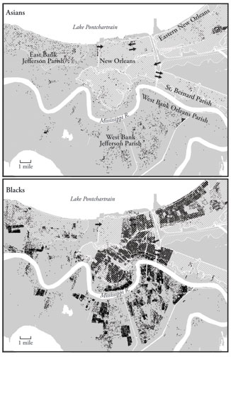 Ethnic geography map of post–Hurricane Katrina flooding on August 31, 2005