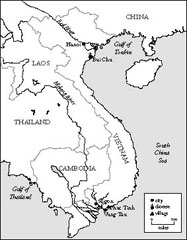 Map of locations from which Vietnamese residents of New Orleans’s Village de L’Est migrated in the 1970s and 1980s.
