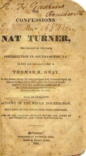 Cover Page of the Confessions of Nat Turner